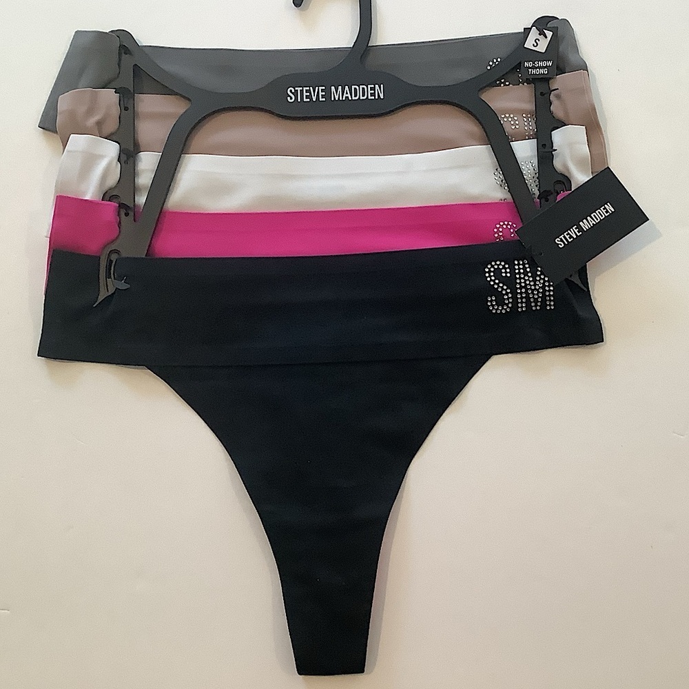 Steve Madden Crystal Logo No Show Thong Underwear 5 Pack
